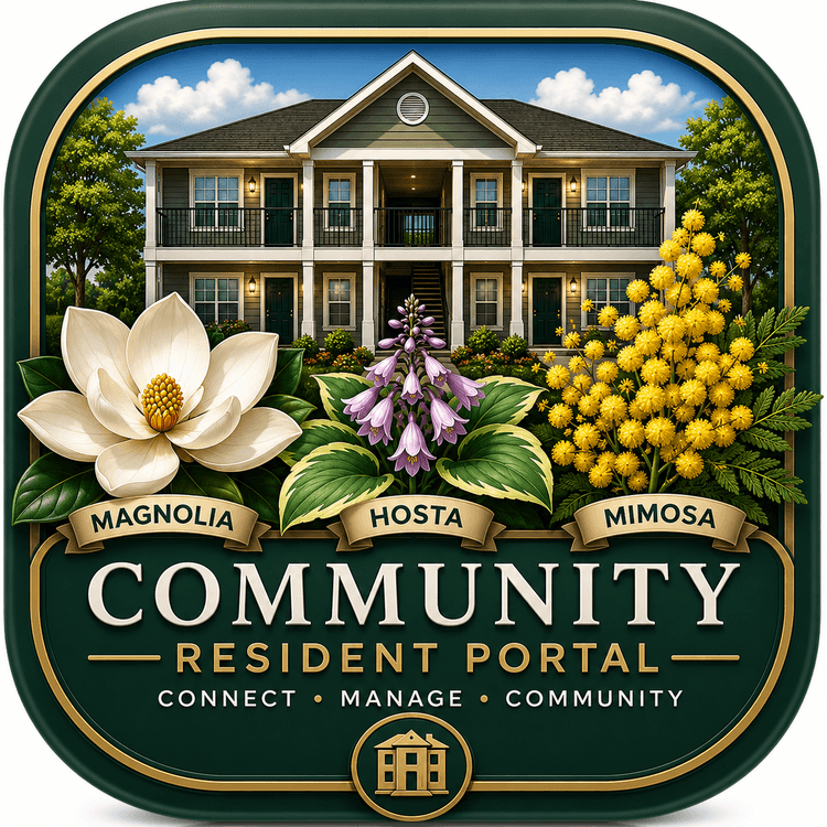 Community Resident Portal logo representing Magnolia, Hosta, and Mimosa